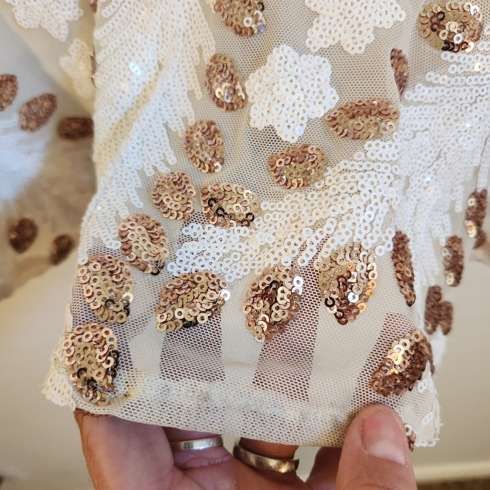 Hello Molly Cream and Gold Sequin Mini Dress - Picture 15 of 16